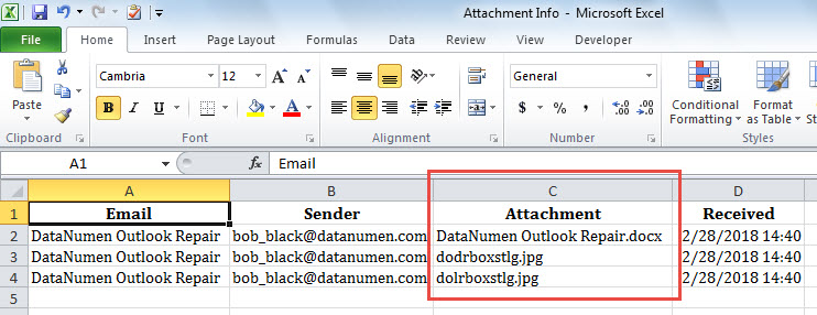 Recorded Attachment Information in Excel