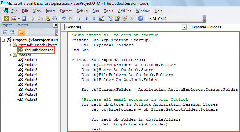 VBA Code - Auto Expand All Folders when Starting Outlook