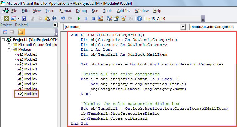 VBA Code - Batch Delete All Color Categories