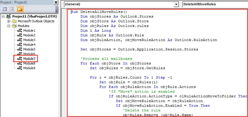 VBA Code - Batch Delete All Outlook Rules Performing "Move" Action