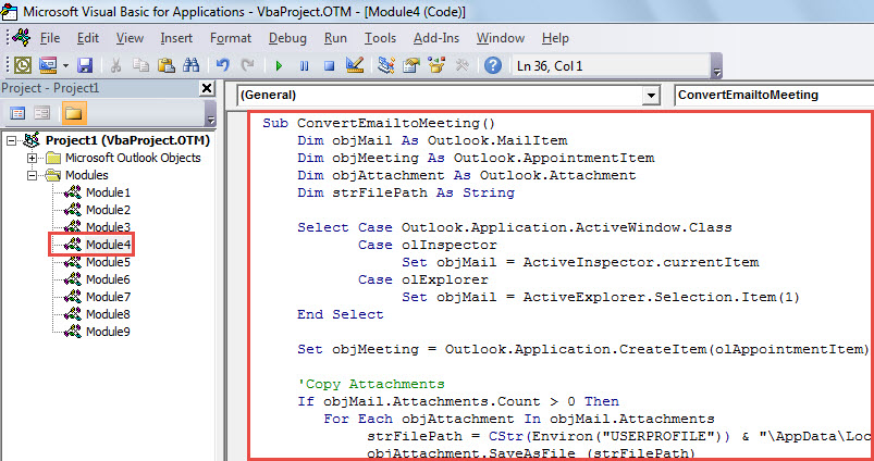 VBA Code - Convert an Email to a Meeting Invitation