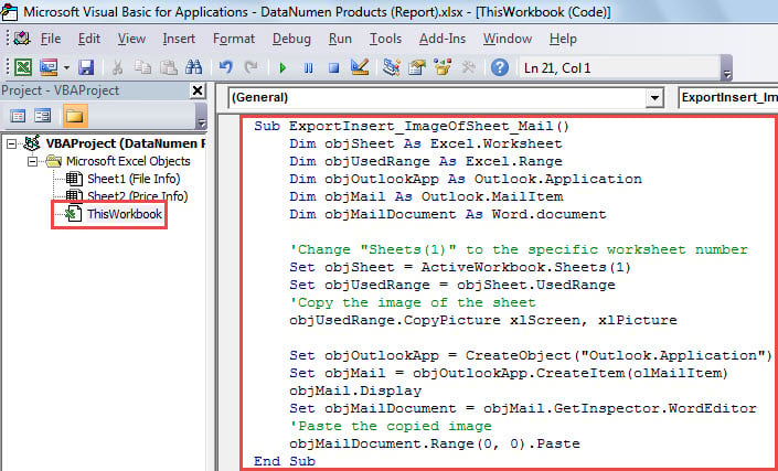 VBA Code - Copy the Screenshot of Excel Worksheet into Mail Body