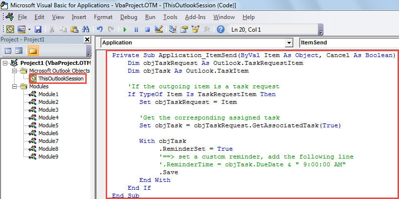 VBA Code - Keep the Reminder of the Outlook Tasks Assigned to Others