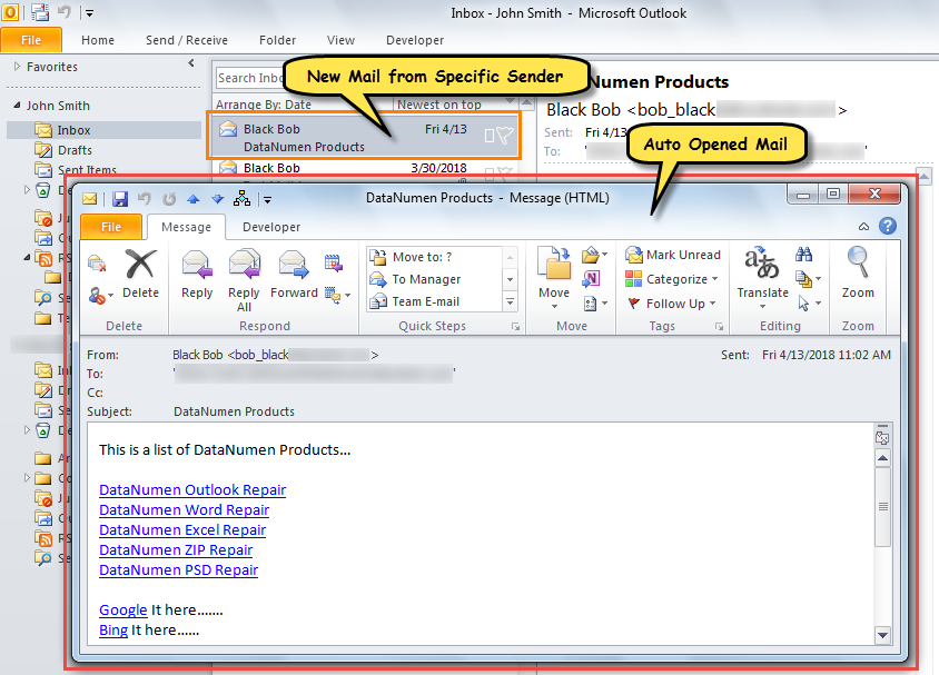Auto Opened Email from Specific Person
