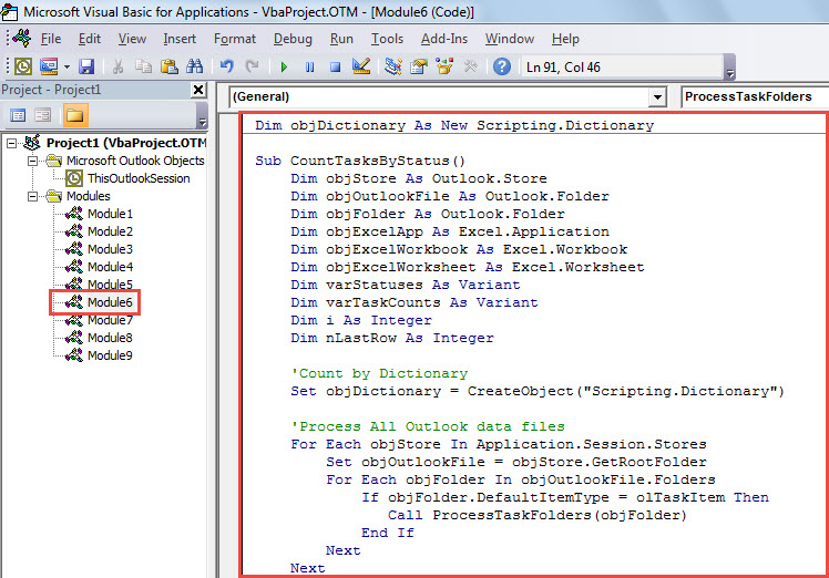 VBA Code - Count Tasks by Status