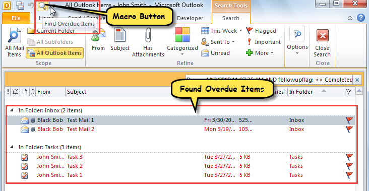 Found Overdue Items through Macro Button