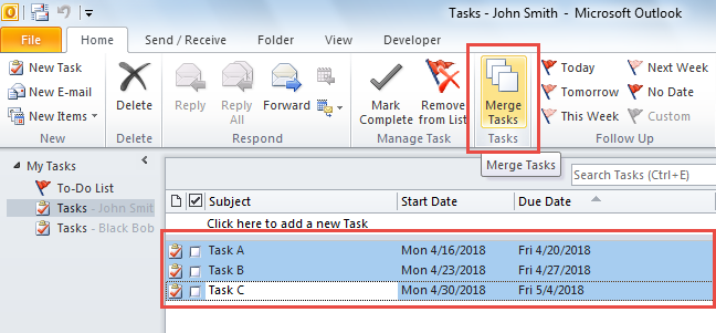 Merge Multiple Tasks via VBA