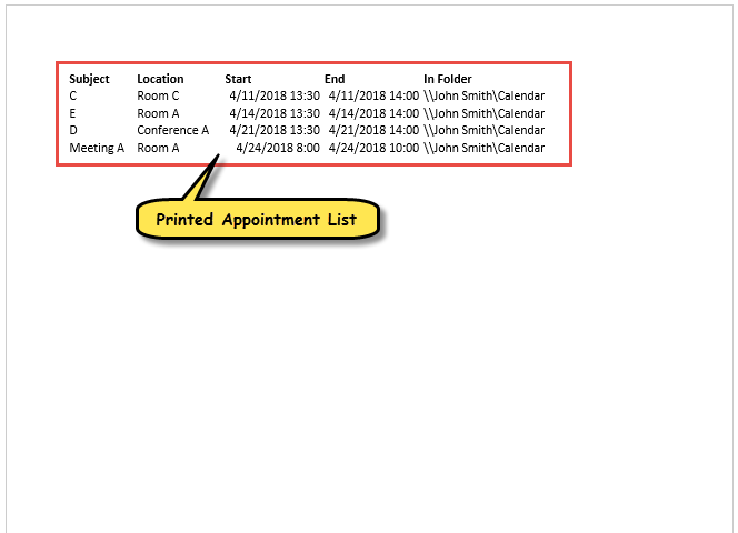 Printed List of All Busy Appointments in Specific Date Range