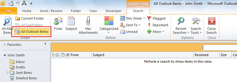 Search All Outlook Items