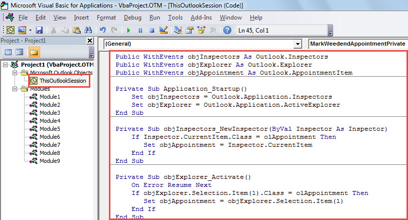 VBA Code - Auto Mark Weekend Appointments as Private