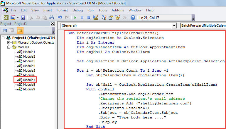 VBA Code - Batch Send Multiple Calendar Items in Separate Mails