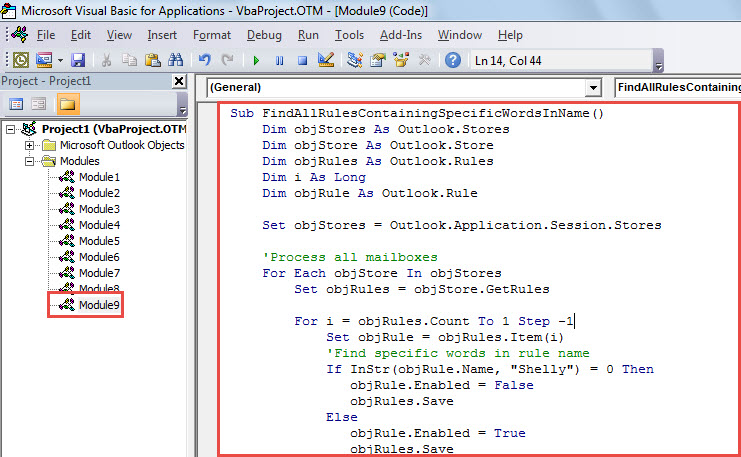 VBA Code - Find All Outlook Rules Containing Specific Keyword