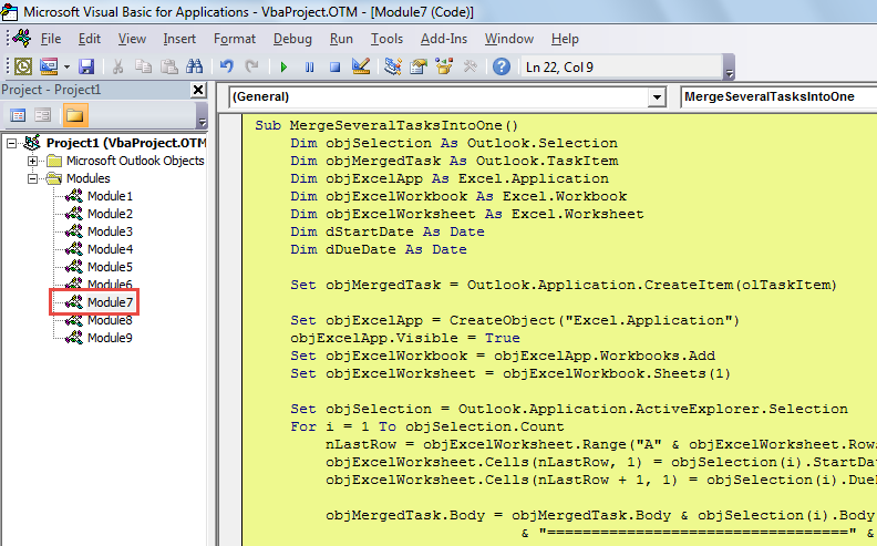 VBA Code - Merge Multiple Tasks into a Single One