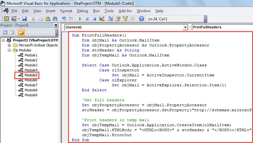 VBA Code - Print Internet Header