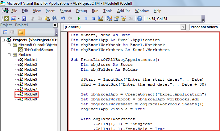 VBA Code - Print the List of All Busy Appointments in a Specific Date Range