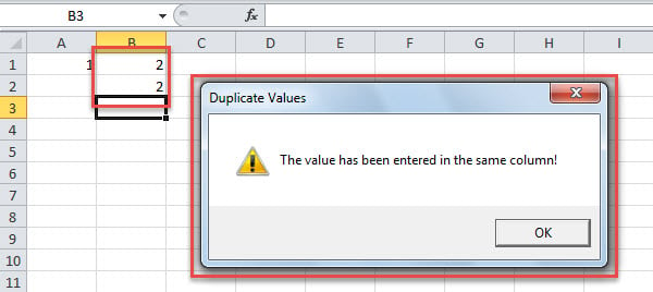 Custom Alert in Case of Duplicate Values in a Column