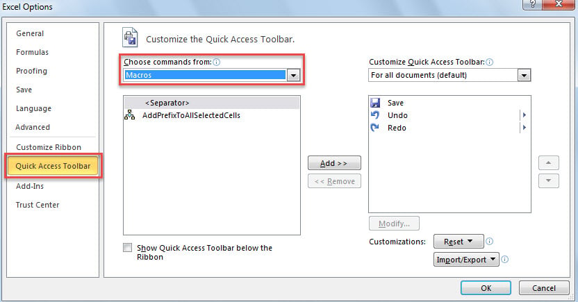 Choose Commands from "Macros"