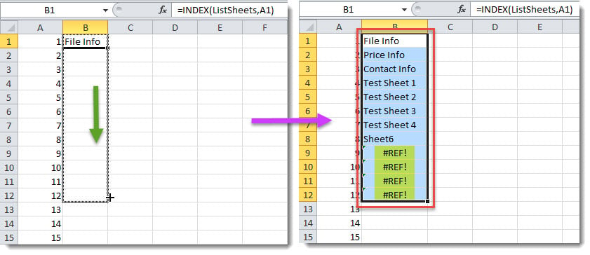 Copy Formula Down to List Sheet Names