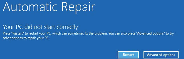 "Your PC did not start correctly" Error in Windows