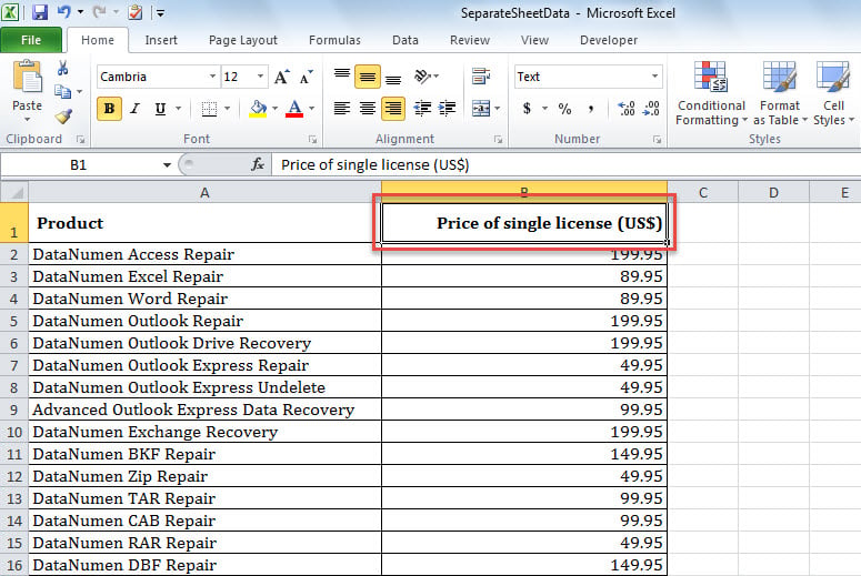 Sample Excel Worksheet