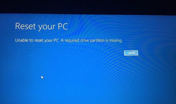 "Unable to Reset PC. A required drive partition is missing" Error in Windows