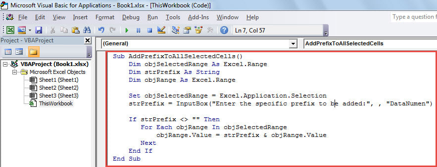 VBA Code - Batch Add a Prefix to Multiple Cells