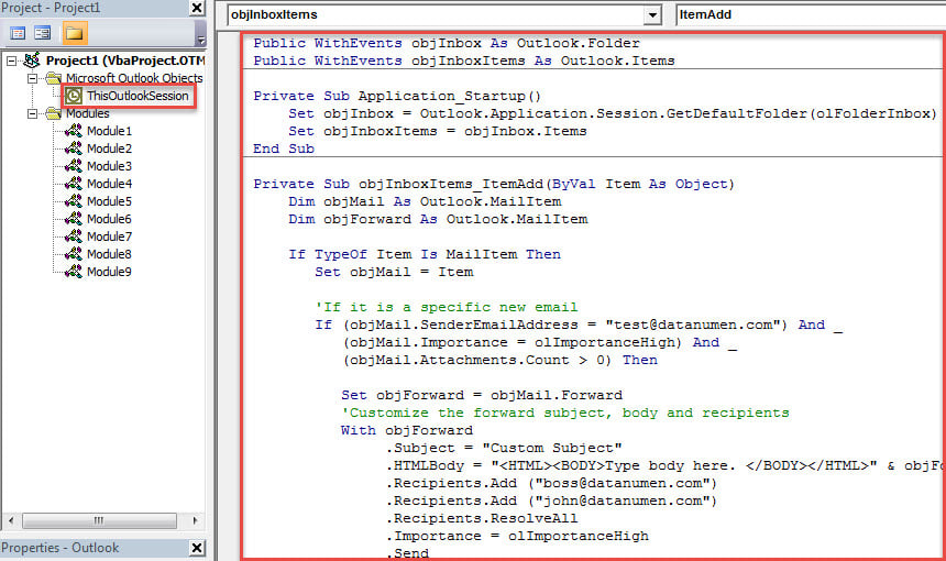 VBA Code - Auto Forward Specific Incoming Emails with Custom Subject & Body