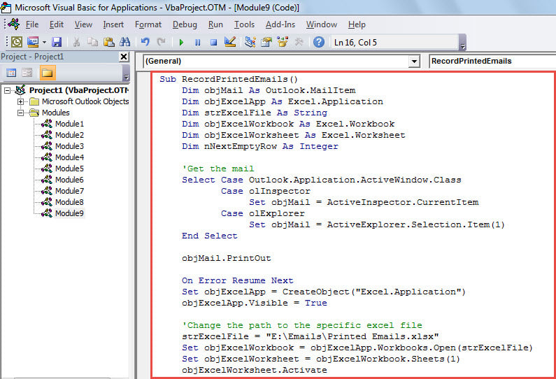 VBA Code - Auto Log Each Printed Email in Excel Workbook