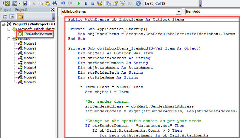 VBA Code - Auto Save All Attachments from Senders in a Specific Domain