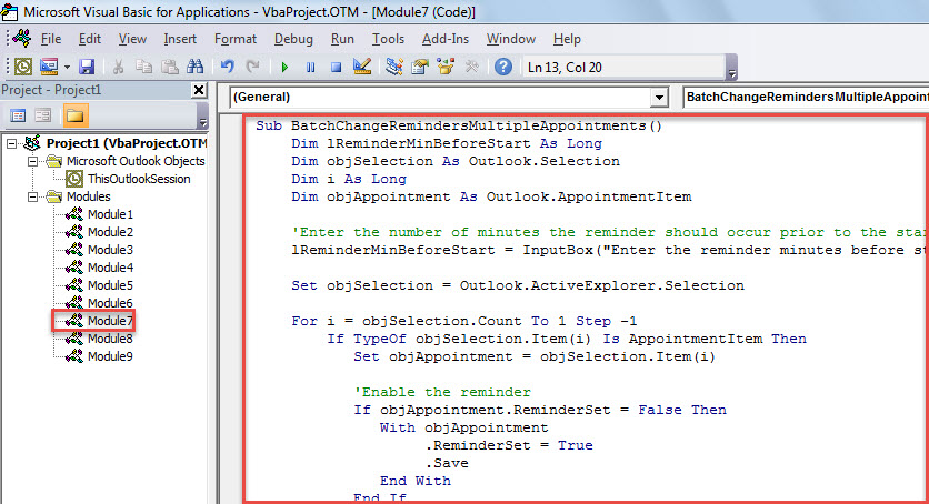 VBA Code - Batch Change the Reminder Time of Multiple Appointments