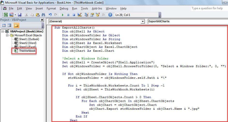 VBA Code - Batch Export All Charts in an Excel Workbook to a Windows Folder