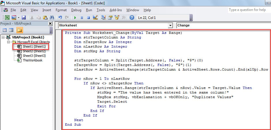 VBA Code - Prevent Duplicate Values in a Column