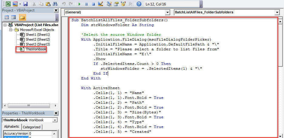 VBA Code - Recursively List Files in a Windows Folder