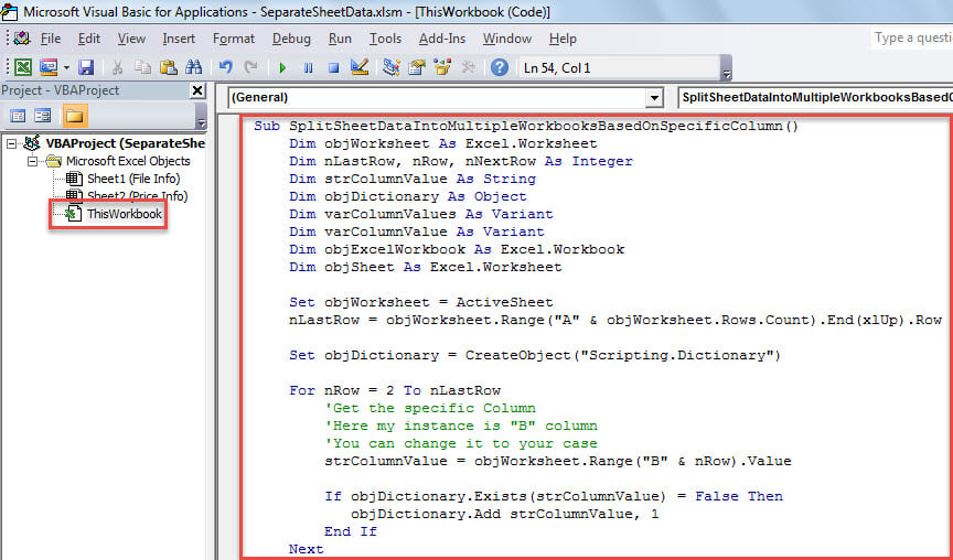 VBA Code - Split an Excel Worksheet's Contents into Multiple Workbooks Based on a Specific Column