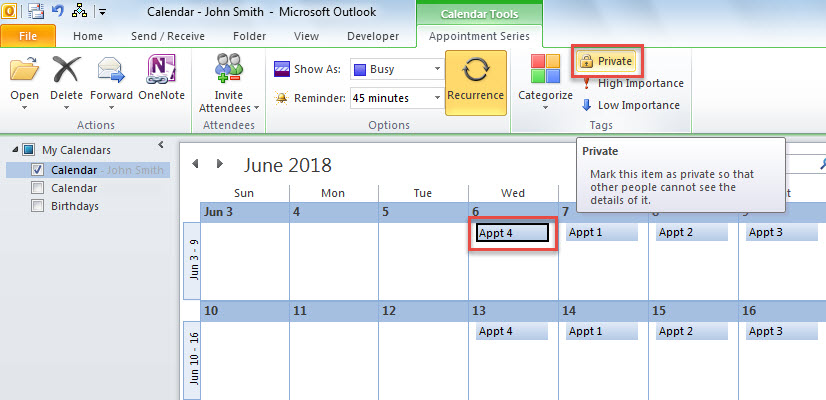 Change a Calendar Item to Private