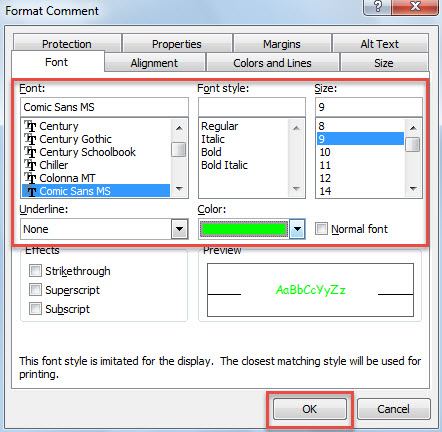 "Format Comment" Dialog