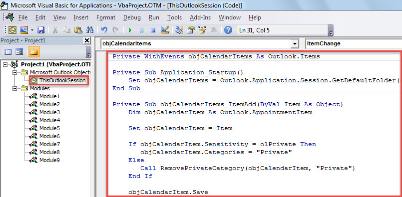 VBA Code - Auto Show Private Calendar Items in a Specific Color