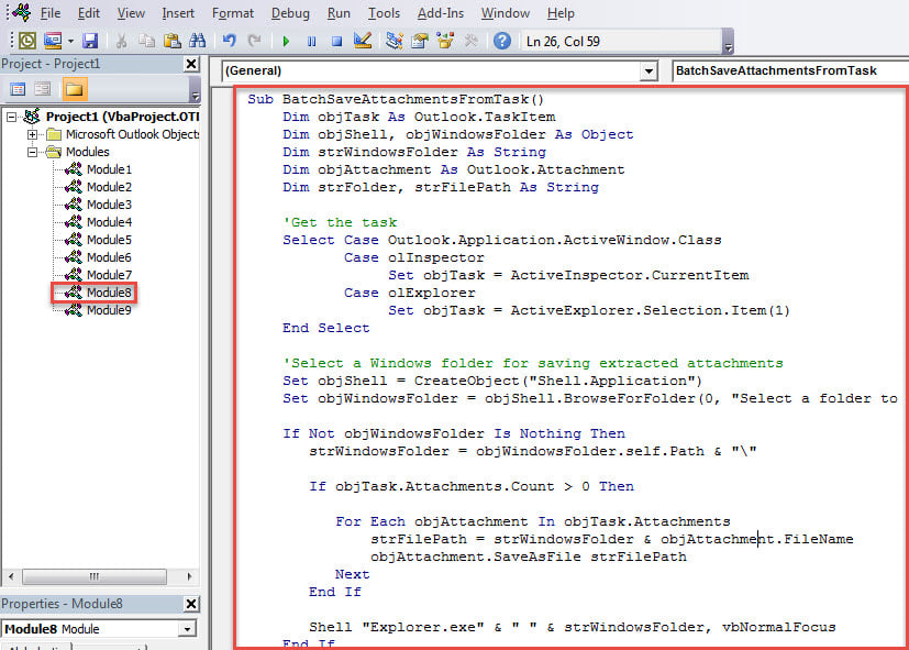 VBA Code - Batch Save All Attachments in a Task to a Windows Folder