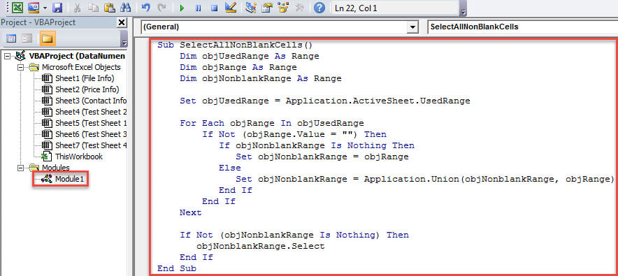 VBA Code - Select All Non-blank Cells