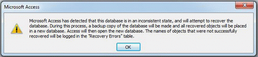 Microsoft Access has detected that this database is in an inconsistent state