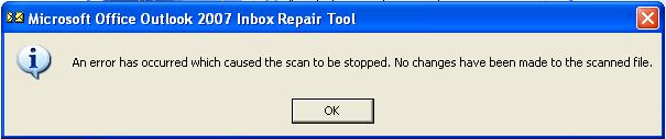 An error has occurred which caused the scan to be stopped