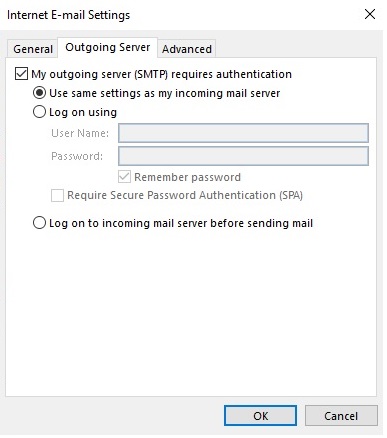 Internet E-mail Settings(Outgoing Server)