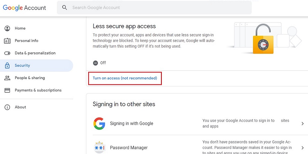 Allow Less Secure Apps in Gmail
