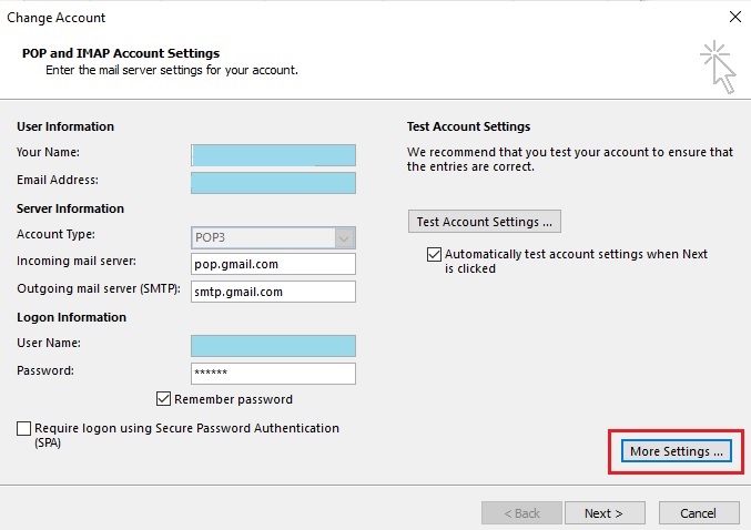 POP and IMAP Account Settings