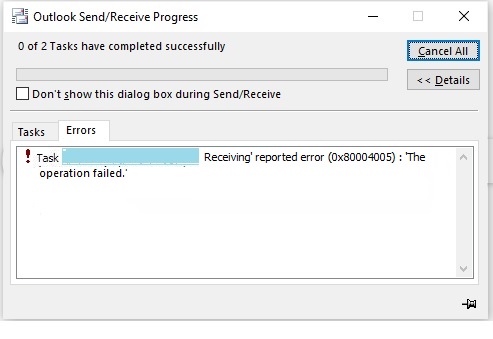 Outlook Error 0x80004005