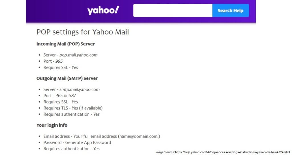 Yahoo Mail Server Stillingar