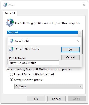 Create New Outlook Profile