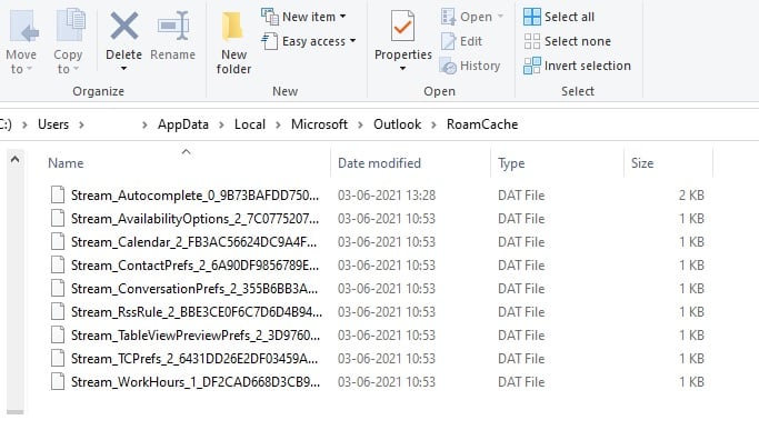 Outlook Cache Files
