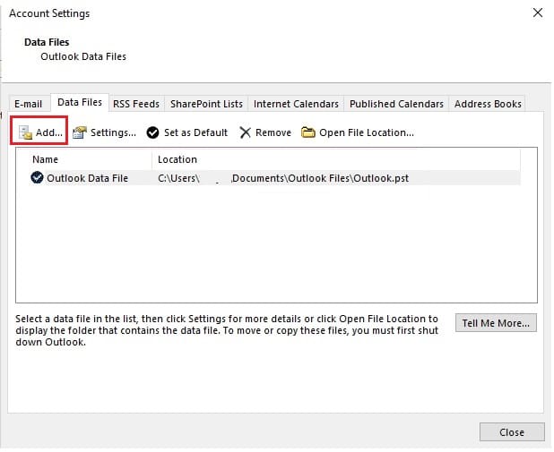 Find Outlook Data File Path