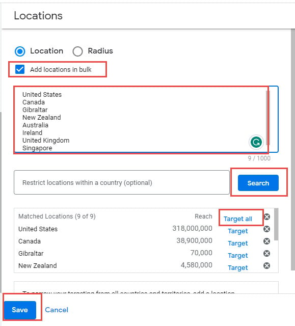 Google Ads Add Locations in Bulk